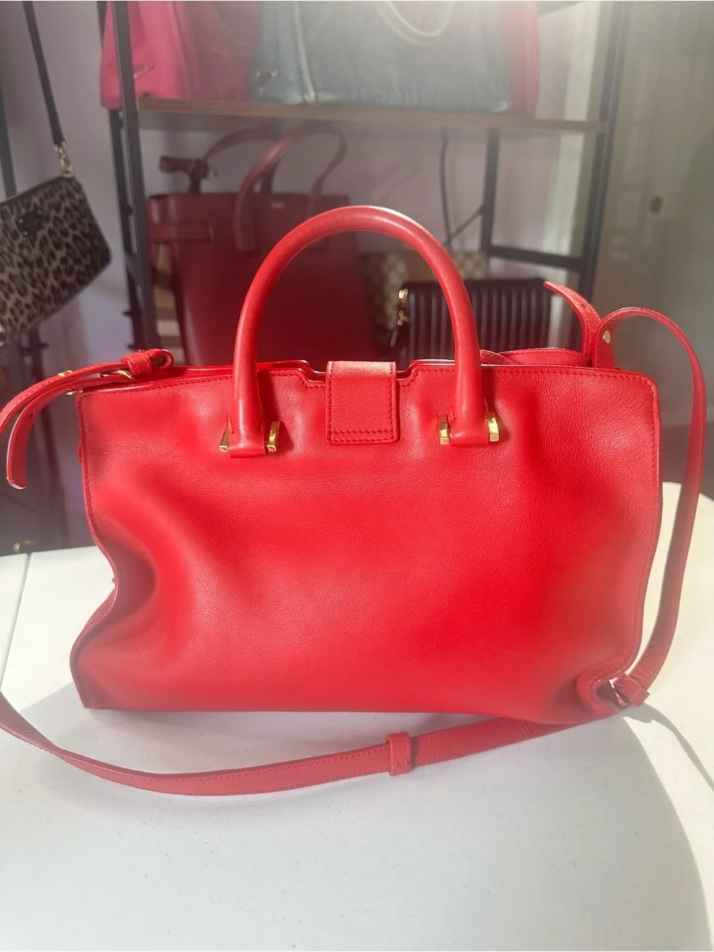 Saint Laurent Red Leather Cabas Y Medium Tote with Gold-Tone Hardware - Picture 4 of 15